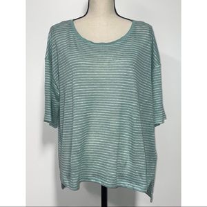 NWT Nicole Miller Striped Linen T-Shirt Mint Green Size M